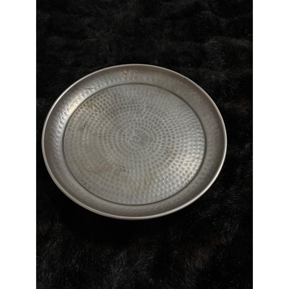 Round Pottery Barn Serving Tray Hammered Heavy Cast Aluminum 10" MCM decor